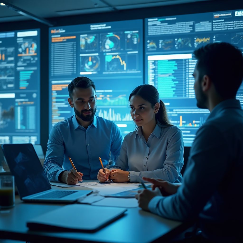 Equipo de consultores financieros discutiendo estrategias